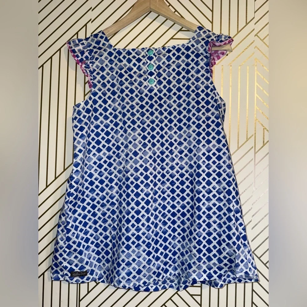 Matilda Jane Babydoll Blouse Size M Blue Geometric Tassel Tie Boho Top - Picture 4 of 12